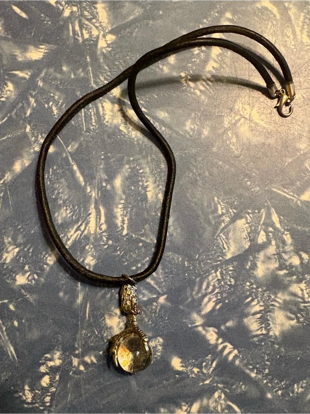 Black Leather Cord Necklace with Dragon Claw and Clear Glass Ball